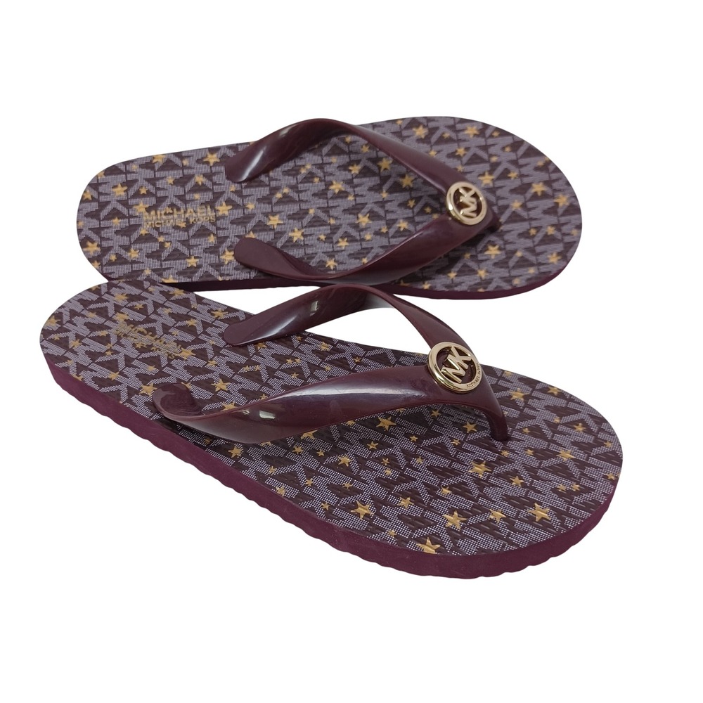 Michael Kors Womens Plum Monogram Gold Star Print Flip Flop Sandals Size 6M
